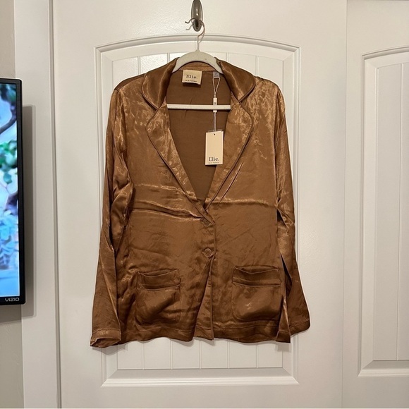 NWT Elie Tahari relaxed satin blazer jacket in walnut, size S - Picture 2 of 11